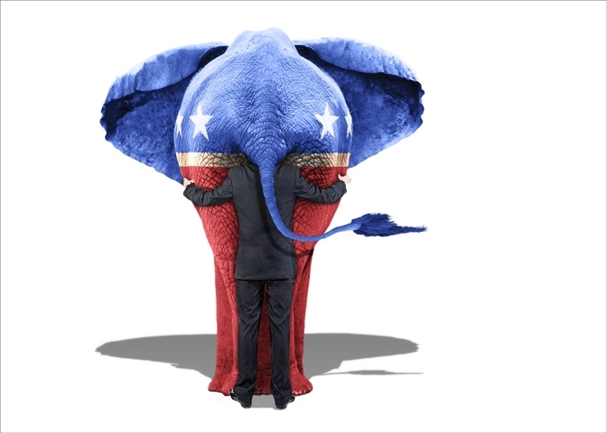 Republican elephant with politician and voter Blank Meme Template