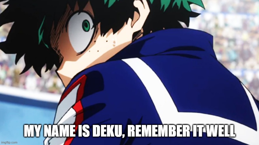 Deku what you say | MY NAME IS DEKU, REMEMBER IT WELL | image tagged in deku what you say | made w/ Imgflip meme maker