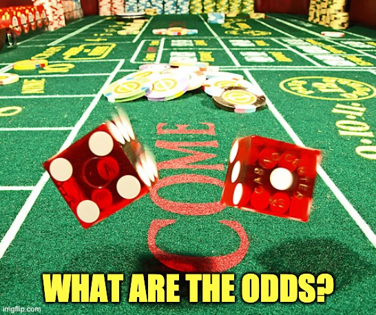 gamble dice craps | WHAT ARE THE ODDS? | image tagged in gamble dice craps | made w/ Imgflip meme maker