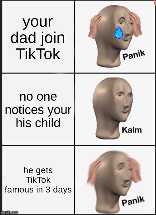 TikTok Dad | your dad join TikTok; no one notices your his child; he gets TikTok famous in 3 days | image tagged in memes,panik kalm panik | made w/ Imgflip meme maker