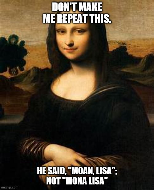 Mona Lisa | DON'T MAKE ME REPEAT THIS. HE SAID, "MOAN, LISA"; 
NOT "MONA LISA" | image tagged in funny memes | made w/ Imgflip meme maker