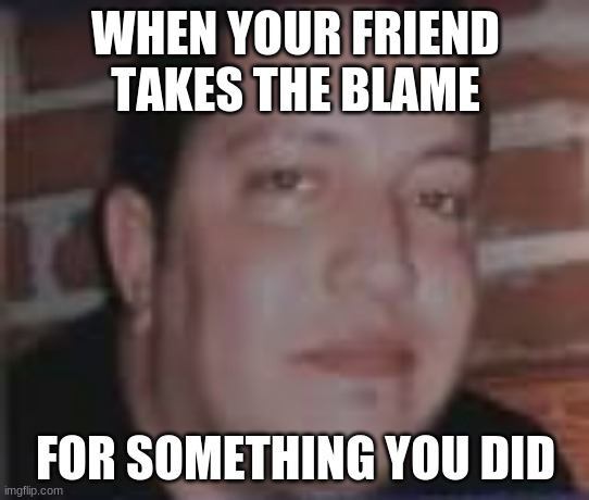 WHEN YOUR FRIEND TAKES THE BLAME; FOR SOMETHING YOU DID | image tagged in funny | made w/ Imgflip meme maker
