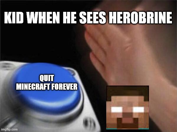 kid sees herobrine | KID WHEN HE SEES HEROBRINE; QUIT MINECRAFT FOREVER | image tagged in memes,blank nut button | made w/ Imgflip meme maker