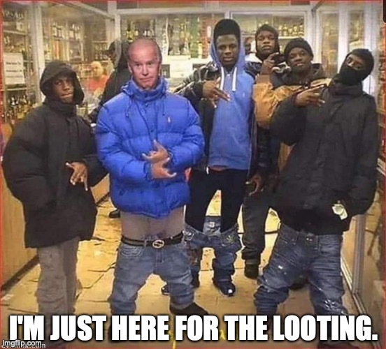 I'M JUST HERE FOR THE LOOTING. | image tagged in biden,minnesota,looting | made w/ Imgflip meme maker