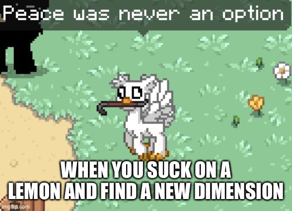 Untitled pixel goose | WHEN YOU SUCK ON A LEMON AND FIND A NEW DIMENSION | image tagged in goose rage | made w/ Imgflip meme maker