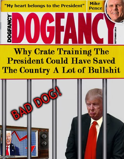 Kennel Talk | Mike 
Pence; "My heart belongs to the President"; BAD DOG! | image tagged in mike pence,trump is a moron,donald trump is an idiot,sad dog | made w/ Imgflip meme maker