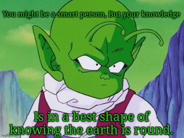 Quoter Dende (DBZ) | You might be a smart person, But your knowledge; Is in a best shape of knowing the earth is round. | image tagged in quoter dende dbz,memes,thinking,facts,answer | made w/ Imgflip meme maker