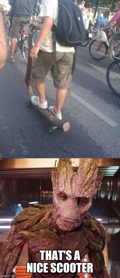 IS THAT SCOOTER MADE FROM GROOT? | THAT'S A NICE SCOOTER | image tagged in groot guardians of the galaxy,memes,scooter | made w/ Imgflip meme maker
