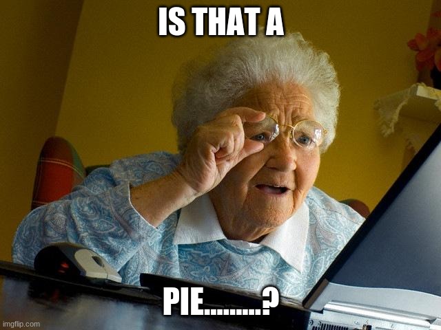 Grandma Finds The Internet Meme | IS THAT A; PIE.........? | image tagged in memes,grandma finds the internet | made w/ Imgflip meme maker