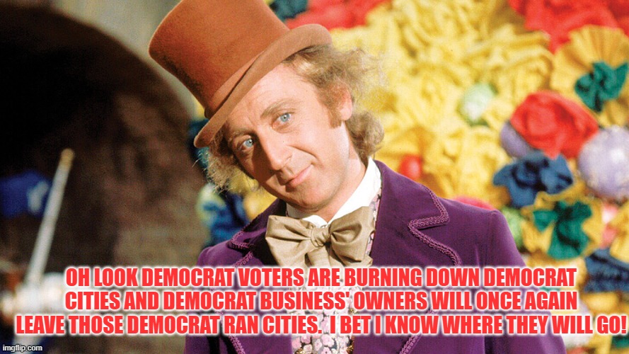 Oh look they will burn down their own cities now. | OH LOOK DEMOCRAT VOTERS ARE BURNING DOWN DEMOCRAT CITIES AND DEMOCRAT BUSINESS' OWNERS WILL ONCE AGAIN LEAVE THOSE DEMOCRAT RAN CITIES.  I BET I KNOW WHERE THEY WILL GO! | image tagged in oh look | made w/ Imgflip meme maker