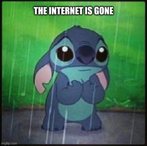 Stitch in the rain | THE INTERNET IS GONE | image tagged in stitch in the rain | made w/ Imgflip meme maker