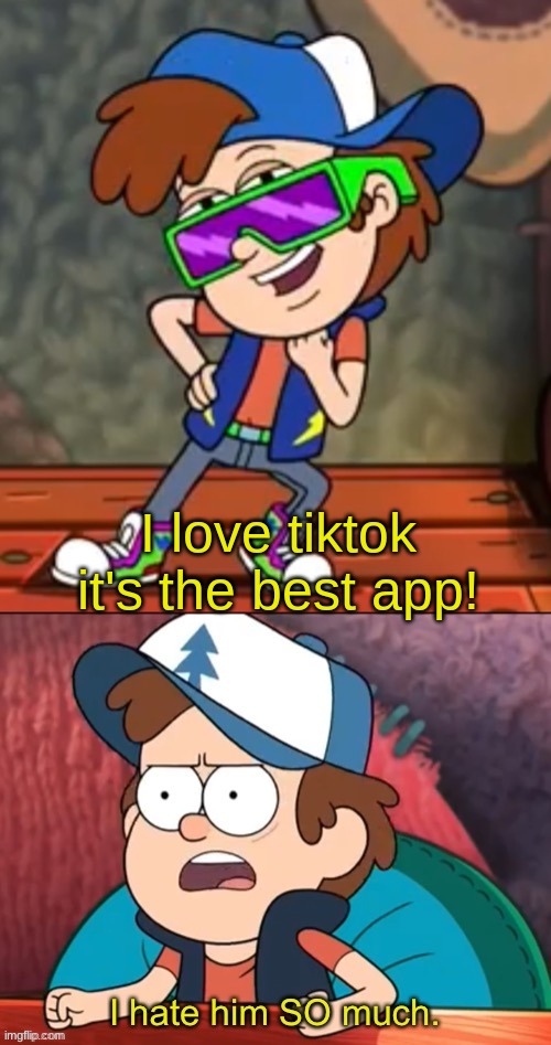 :) | I love tiktok it's the best app! | image tagged in dipper i hate him so much | made w/ Imgflip meme maker