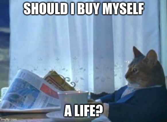 I Should Buy A Boat Cat Meme | SHOULD I BUY MYSELF; A LIFE? | image tagged in memes,i should buy a boat cat | made w/ Imgflip meme maker