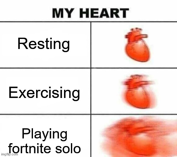 The stress of fortnite | Resting; Exercising; Playing fortnite solo | image tagged in my heart blank,heart,fortnite,memes,funny,video game | made w/ Imgflip meme maker