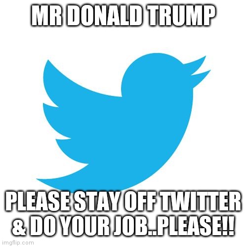 Jroc113 | MR DONALD TRUMP; PLEASE STAY OFF TWITTER & DO YOUR JOB..PLEASE!! | image tagged in twitter birds says | made w/ Imgflip meme maker