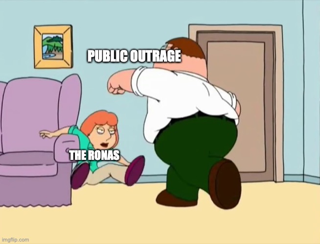 Peter Punches Lois | PUBLIC OUTRAGE; THE RONAS | image tagged in peter punches lois | made w/ Imgflip meme maker