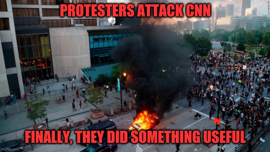 Rabid dogs care not who they bite | PROTESTERS ATTACK CNN; FINALLY, THEY DID SOMETHING USEFUL | image tagged in mob,cnn,irony | made w/ Imgflip meme maker