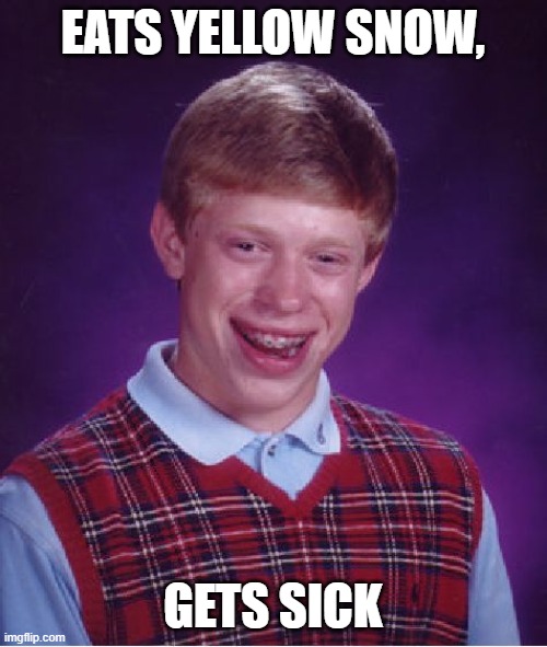 Bad Luck Brian Meme | EATS YELLOW SNOW, GETS SICK | image tagged in memes,bad luck brian | made w/ Imgflip meme maker