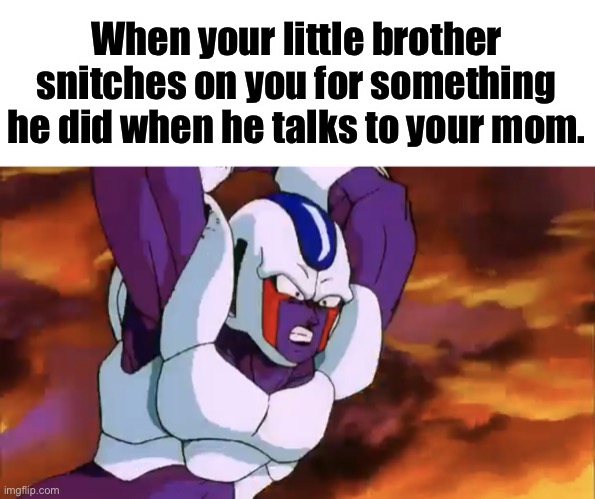 Cooler Forward Aerial | When your little brother snitches on you for something he did when he talks to your mom. | image tagged in memes,cooler forward aerial,dragon ball z,cooler,death flash,forward aerial | made w/ Imgflip meme maker