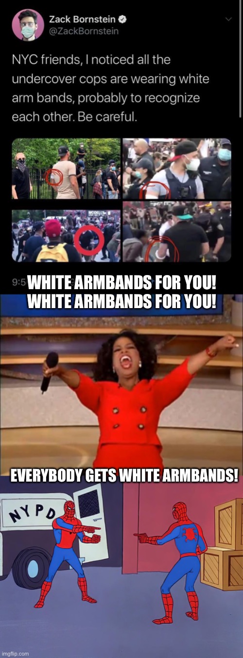 WHITE ARMBANDS FOR YOU!
WHITE ARMBANDS FOR YOU! EVERYBODY GETS WHITE ARMBANDS! | image tagged in memes,oprah you get a | made w/ Imgflip meme maker