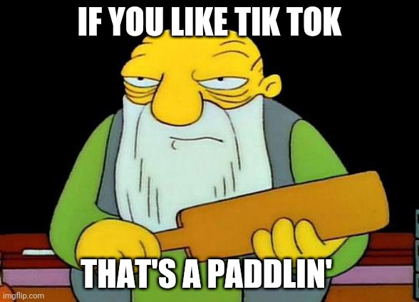 That's a paddlin' | IF YOU LIKE TIK TOK; THAT'S A PADDLIN' | image tagged in memes,that's a paddlin' | made w/ Imgflip meme maker