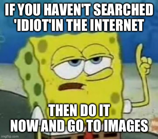 I'll Have You Know Spongebob Meme | IF YOU HAVEN'T SEARCHED 'IDIOT'IN THE INTERNET; THEN DO IT NOW AND GO TO IMAGES | image tagged in memes,i'll have you know spongebob | made w/ Imgflip meme maker