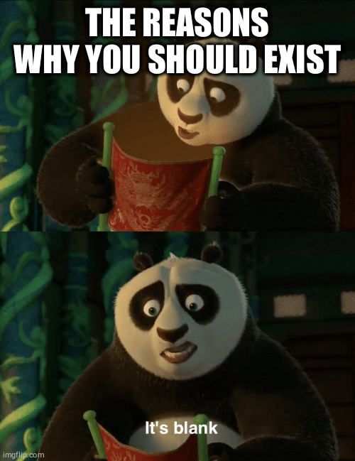 Kung Fu Panda blank | THE REASONS WHY YOU SHOULD EXIST | image tagged in kung fu panda blank | made w/ Imgflip meme maker