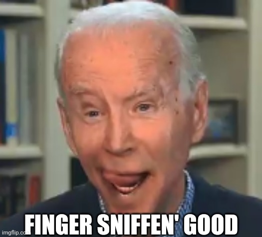 Bidens tongue | FINGER SNIFFEN' GOOD | image tagged in joe biden,funny,politics | made w/ Imgflip meme maker