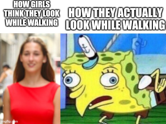 HOW GIRLS THINK THEY LOOK WHILE WALKING; HOW THEY ACTUALLY LOOK WHILE WALKING | made w/ Imgflip meme maker