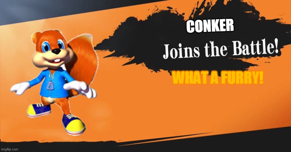 conker joins the battle | CONKER; WHAT A FURRY! | image tagged in smash bros,memes,conkers bad fur day | made w/ Imgflip meme maker