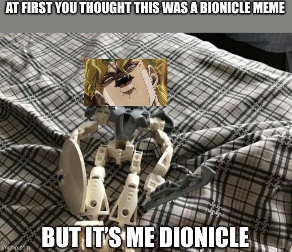 Dionicle | AT FIRST YOU THOUGHT THIS WAS A BIONICLE MEME; BUT IT’S ME DIONICLE | image tagged in bionicle,anime,dio | made w/ Imgflip meme maker