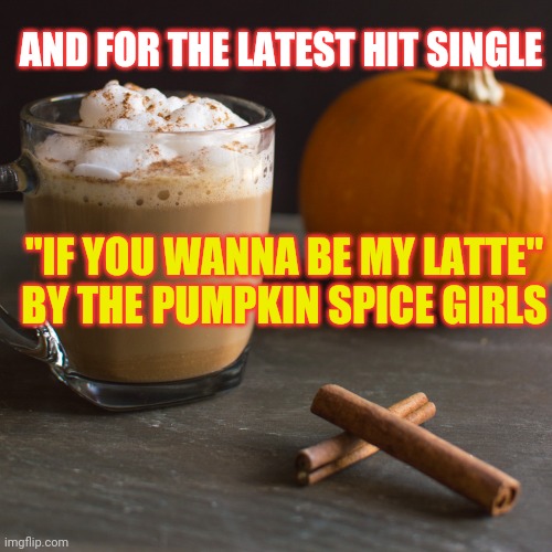 This would be my jam | AND FOR THE LATEST HIT SINGLE; "IF YOU WANNA BE MY LATTE" BY THE PUMPKIN SPICE GIRLS | image tagged in pumpkin spice | made w/ Imgflip meme maker