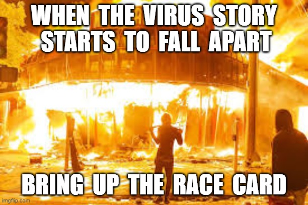 WHEN  THE  VIRUS  STORY  STARTS  TO  FALL  APART; BRING  UP  THE  RACE  CARD | image tagged in coronavirus,covid19,hoax,psy-op,security guards | made w/ Imgflip meme maker