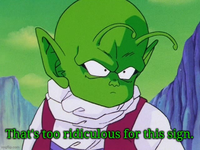 Quoter Dende (DBZ) | That's too ridiculous for this sign. | image tagged in quoter dende dbz | made w/ Imgflip meme maker