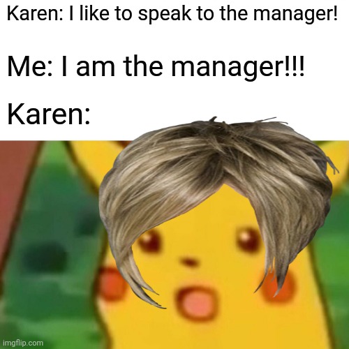 OOF! | Karen: I like to speak to the manager! Me: I am the manager!!! Karen: | made w/ Imgflip meme maker