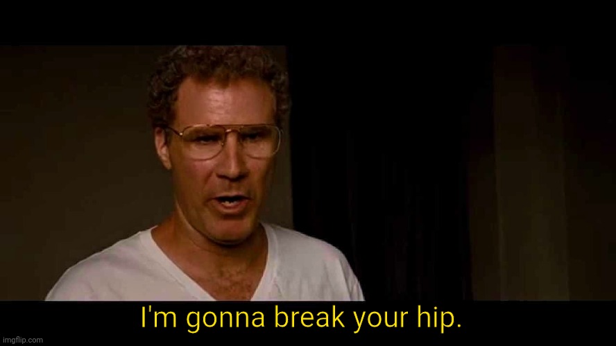 I'm gonna break your hip | I'm gonna break your hip. | image tagged in i'm gonna break your hip,the other guys,will ferrell | made w/ Imgflip meme maker