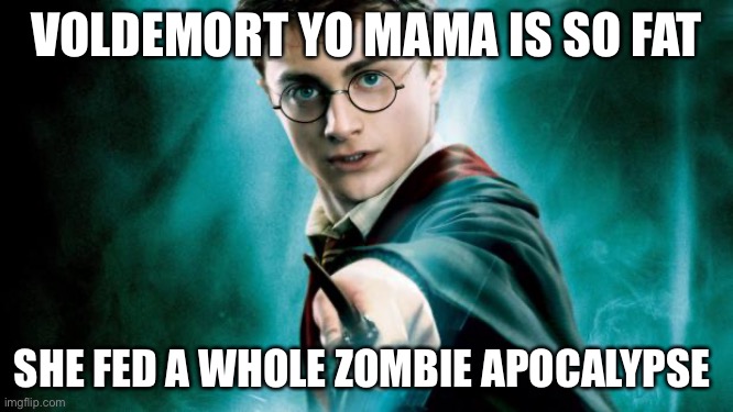 harry potter | VOLDEMORT YO MAMA IS SO FAT; SHE FED A WHOLE ZOMBIE APOCALYPSE | image tagged in harry potter | made w/ Imgflip meme maker
