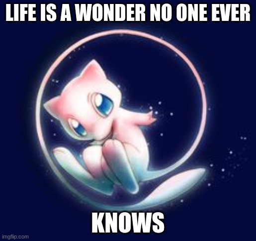 mew space | LIFE IS A WONDER NO ONE EVER; KNOWS | image tagged in mew space | made w/ Imgflip meme maker