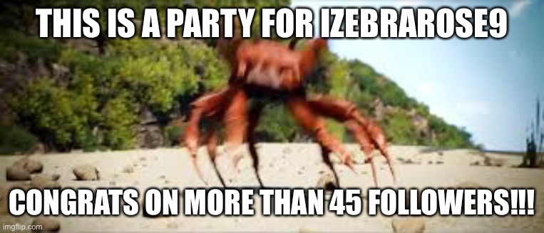 Yay! | THIS IS A PARTY FOR IZEBRAROSE9; CONGRATS ON MORE THAN 45 FOLLOWERS!!! | image tagged in crab rave | made w/ Imgflip meme maker
