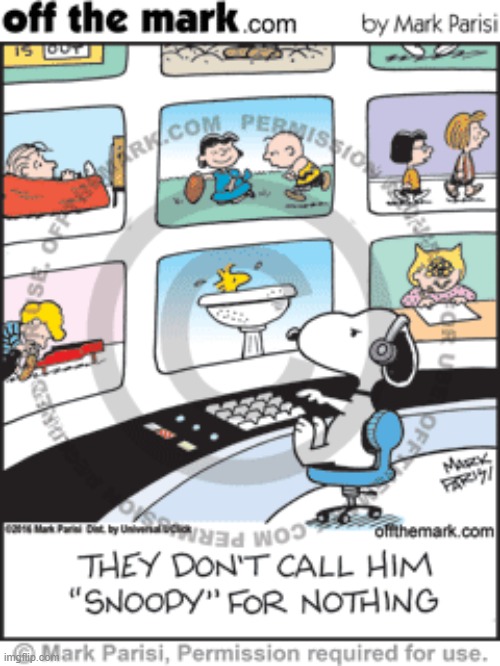 They don't call him "Snoopy" for nothing..get it....GET IT??? GET IT????????? | image tagged in peanuts,snoopy,very funny,too funny,off the mark | made w/ Imgflip meme maker