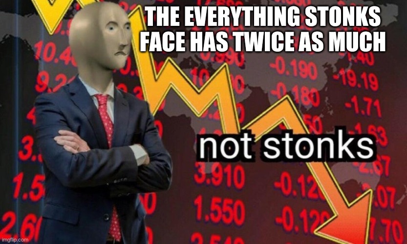 Not stonks | THE EVERYTHING STONKS FACE HAS TWICE AS MUCH | image tagged in not stonks | made w/ Imgflip meme maker