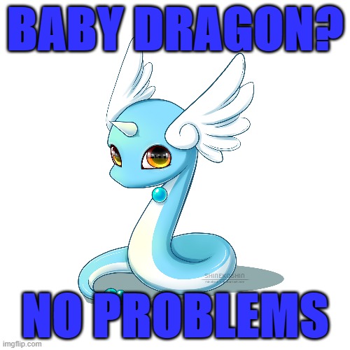 Baby Dragon 'cuz reasons | BABY DRAGON? NO PROBLEMS | image tagged in dragonair | made w/ Imgflip meme maker
