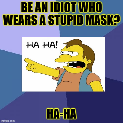 HA-HA |  BE AN IDIOT WHO WEARS A STUPID MASK? HA-HA | image tagged in memes,success kid | made w/ Imgflip meme maker