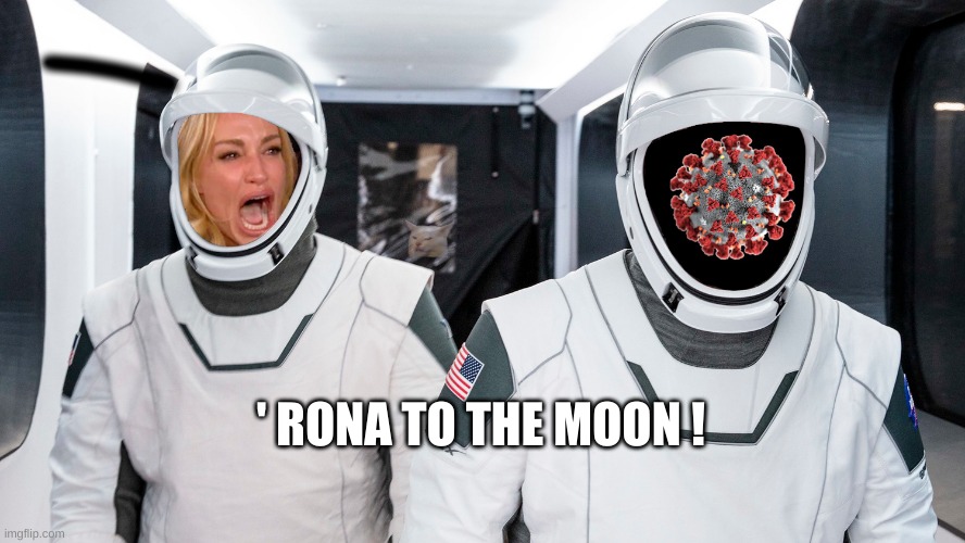 Rona to the moon | ' RONA TO THE MOON ! | image tagged in spacecovid | made w/ Imgflip meme maker