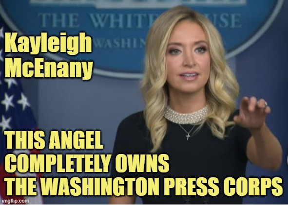 Trump's Press Secretary takes no prisoners | Kayleigh 
McEnany; THIS ANGEL
COMPLETELY OWNS
THE WASHINGTON PRESS CORPS | image tagged in kayleigh | made w/ Imgflip meme maker