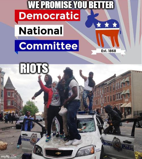 WE PROMISE YOU BETTER; RIOTS | image tagged in riot,dnc | made w/ Imgflip meme maker