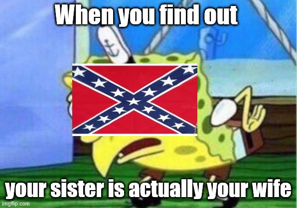 Mocking Spongebob | When you find out; your sister is actually your wife | image tagged in memes,mocking spongebob | made w/ Imgflip meme maker