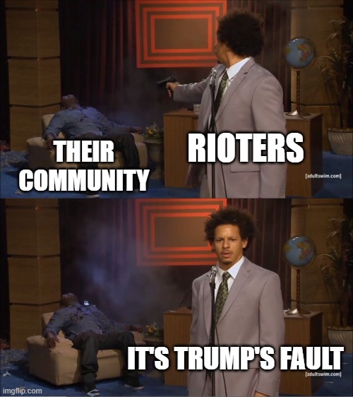 Who Killed Hannibal | RIOTERS; THEIR COMMUNITY; IT'S TRUMP'S FAULT | image tagged in memes,who killed hannibal | made w/ Imgflip meme maker