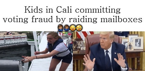 Trump Kids In Cali Committing Voting Fraud By Raiding Mailboxes Blank Meme Template