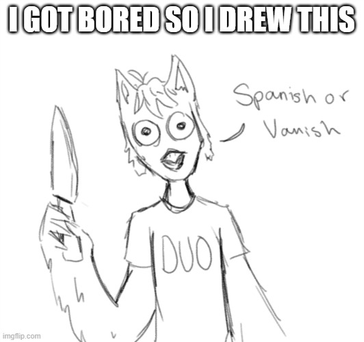 My first drawing here, yay! | I GOT BORED SO I DREW THIS | image tagged in duolingo,spanish or vanish | made w/ Imgflip meme maker